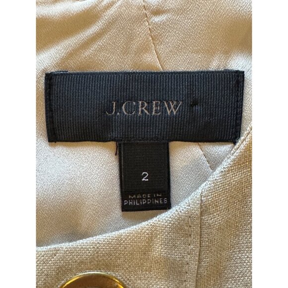 J Crew Dress Women 2 Beige Metallic Gold Linen Shift Mini Lagenlook Preppy - Picture 10 of 13